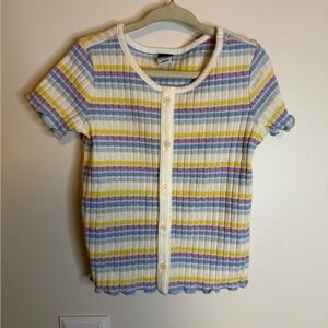 Old Navy Kids Striped Button-Down Shirt - Blue, Yellow, Purple